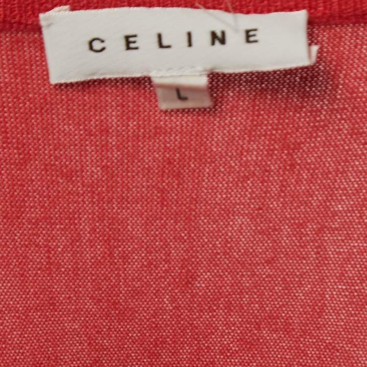 Pre Owned Celine Pink Cashmere and Silk Knit V-Neck T-Shirt L