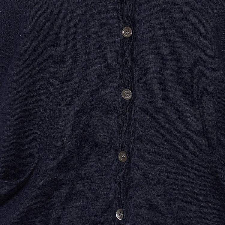 Pre Owned Celine Navy Blue Wool & Silk Knit Button Front Cardigan M