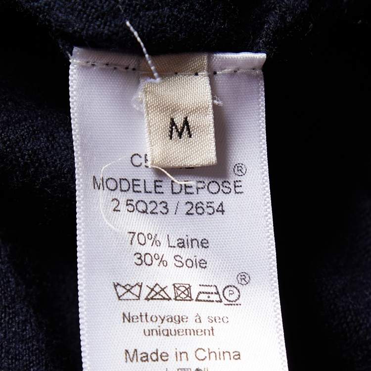 Pre Owned Celine Navy Blue Wool & Silk Knit Button Front Cardigan M