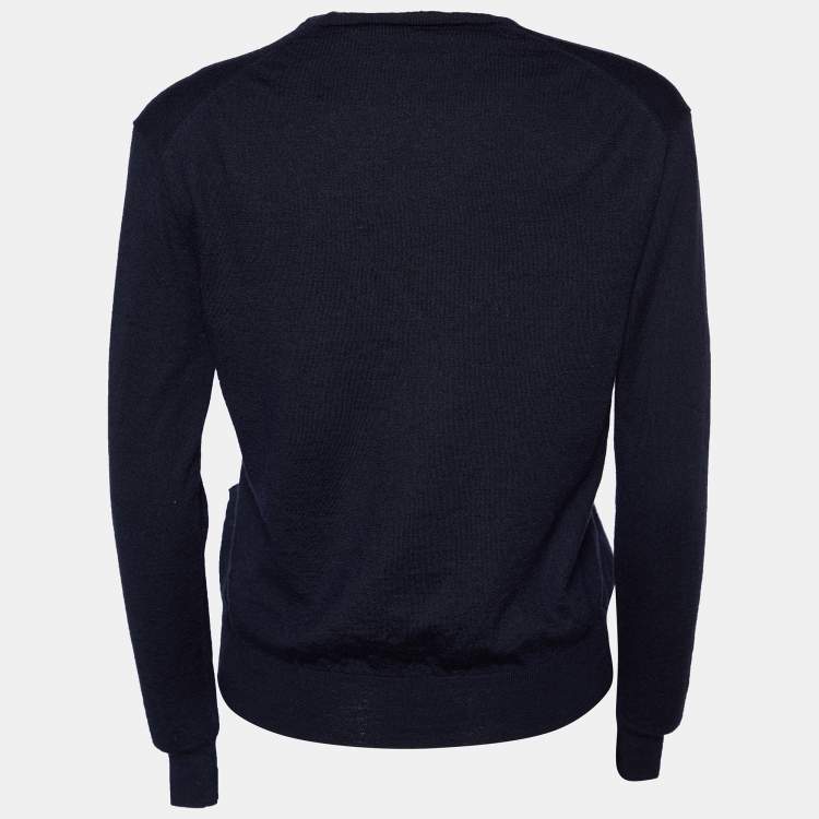Pre Owned Celine Navy Blue Wool & Silk Knit Button Front Cardigan M