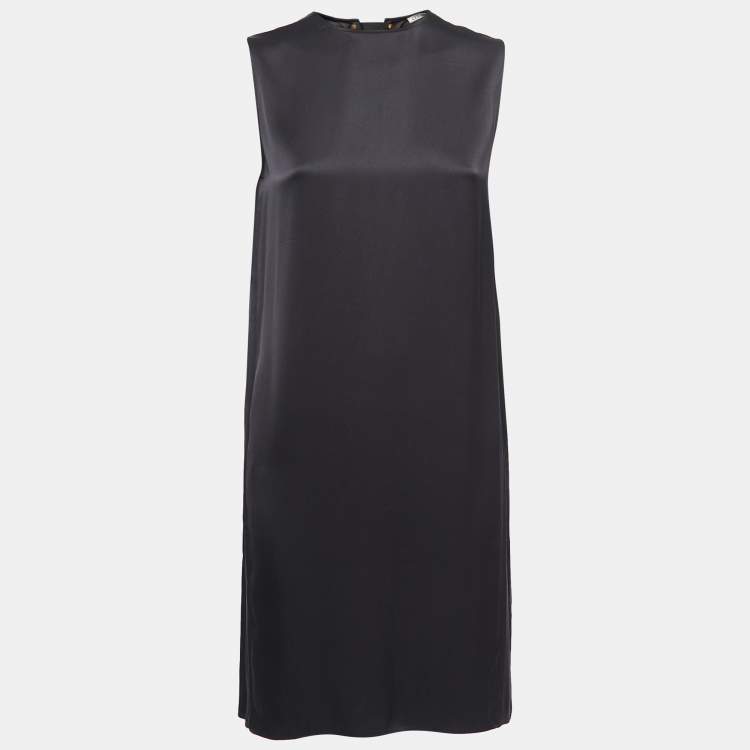 Pre Owned Celine Black Silk Satin Sleeveless Low Back Midi Dress S