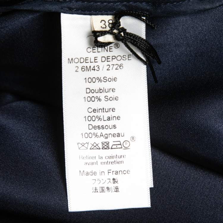 Pre Owned Celine Blue Silk Neck Tie Detail Long Sleeve Midi Dress S