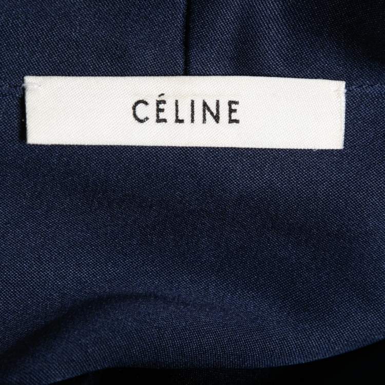 Pre Owned Celine Blue Silk Neck Tie Detail Long Sleeve Midi Dress S