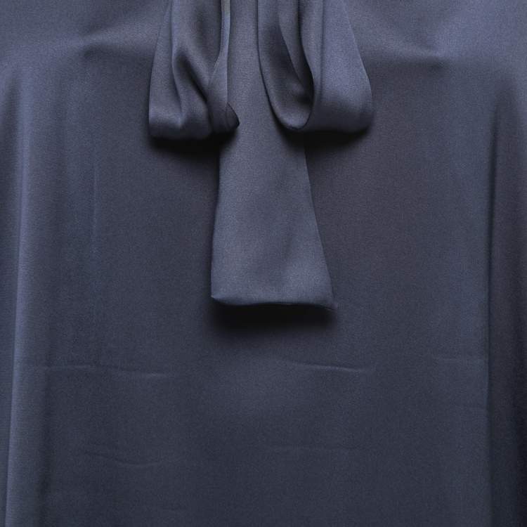 Pre Owned Celine Blue Silk Neck Tie Detail Long Sleeve Midi Dress S