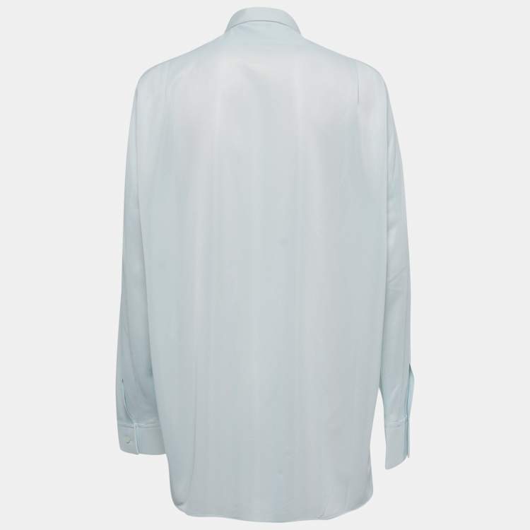 Pre Owned Celine Light Blue Synthetic Button Front Full Sleeve Shirt M