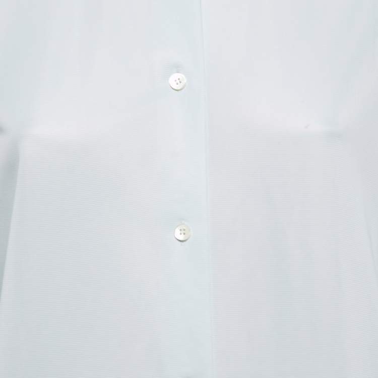 Pre Owned Celine Light Blue Synthetic Button Front Full Sleeve Shirt M
