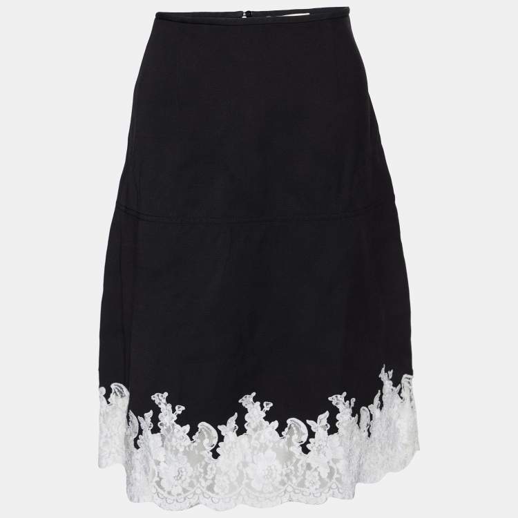 مملوكة مسبقًا Celine Black Wool Lace Hem Midi Skirt S