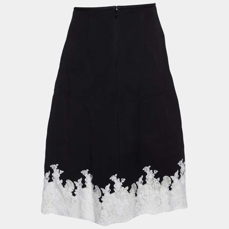مملوكة مسبقًا Celine Black Wool Lace Hem Midi Skirt S