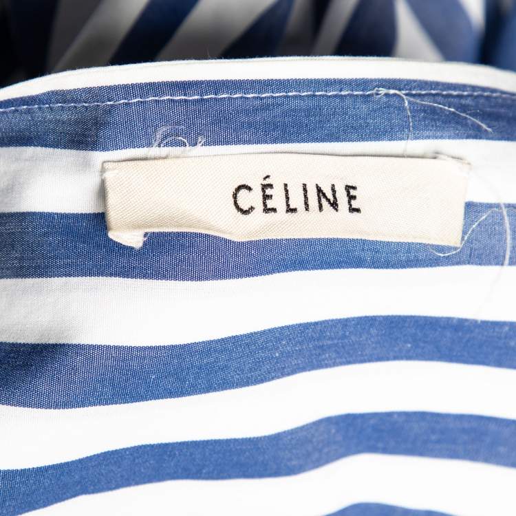 Pre Owned Celine Blue & White Striped Cotton Oversized Blouse S