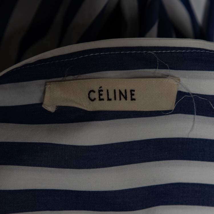Pre Owned Celine Blue & White Striped Cotton Oversized Blouse S