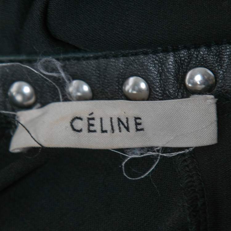 Pre Owned Celine Black Jersey Studded Leather Trimmed Sleeveless Flared Maxi Dress M