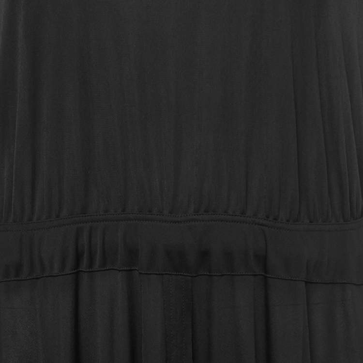 Pre Owned Celine Black Jersey Studded Leather Trimmed Sleeveless Flared Maxi Dress M