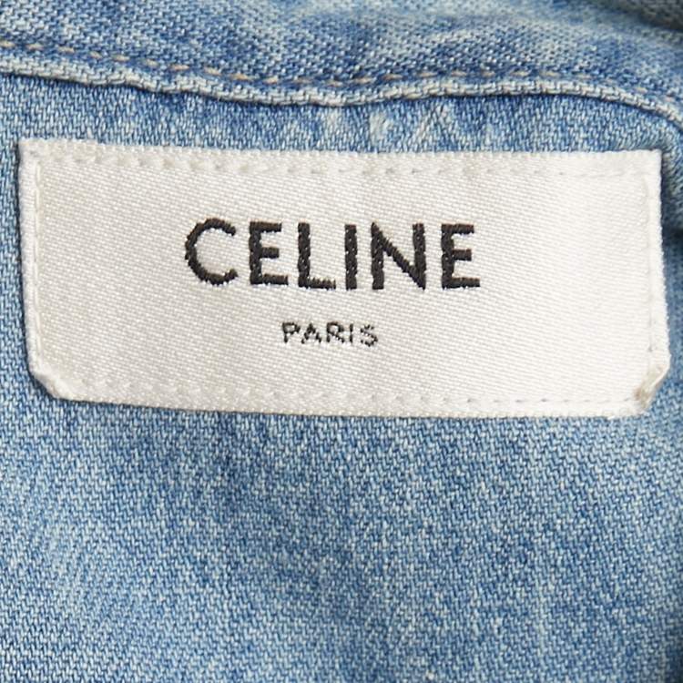Pre Owned Celine Blue Washed Denim Button Front Full Sleeve Cropped Shirt L