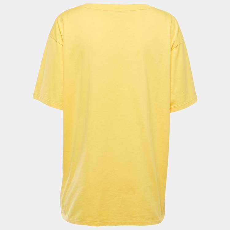 Pre Owned Celine Yellow Logo Printed Cotton Knit Oversized T-Shirt L