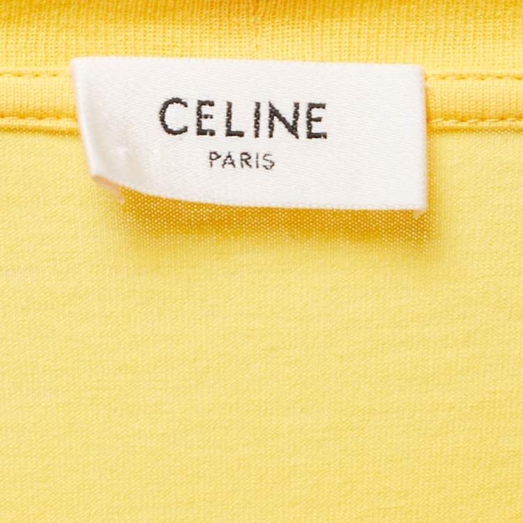 Pre Owned Celine Yellow Logo Printed Cotton Knit Oversized T-Shirt L