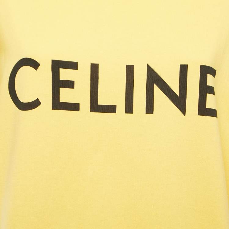Pre Owned Celine Yellow Logo Printed Cotton Knit Oversized T-Shirt L