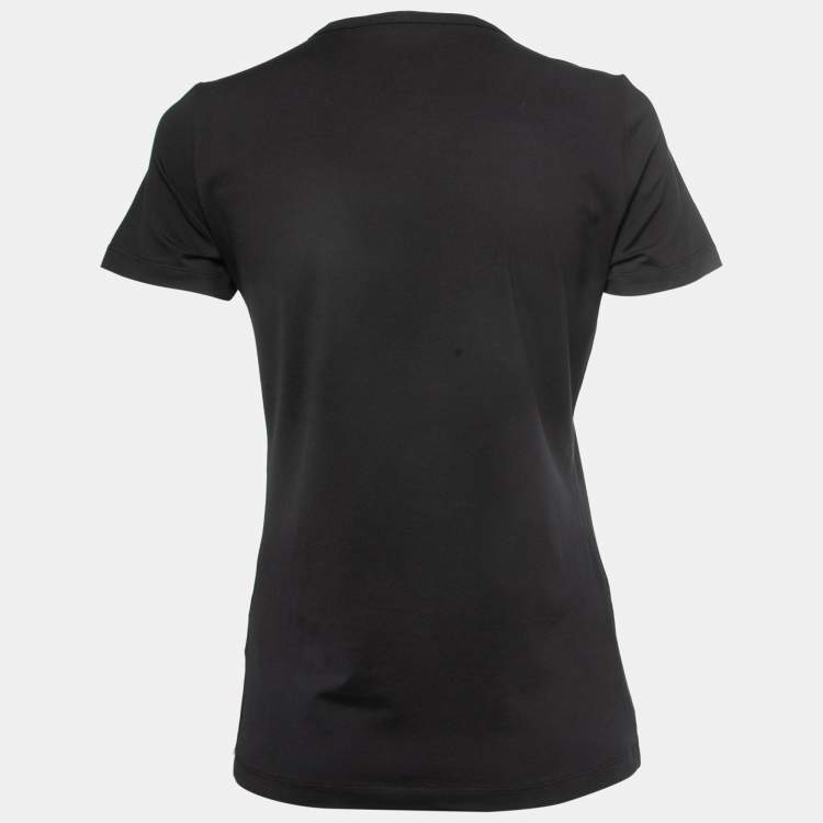 Pre Owned Celine Black Logo Print Crystals Embellished Cotton Crew Neck Short Sleeve T-Shirt L