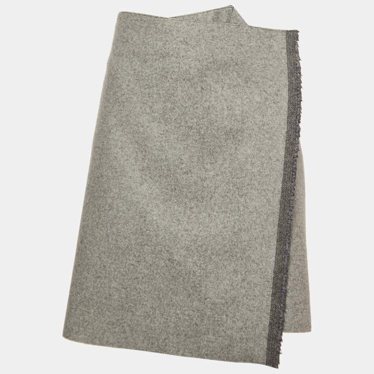Pre Owned Celine Grey Wool Asymmetrical Mini Skirt M