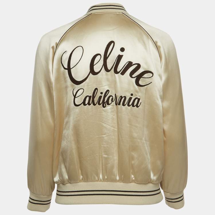 Pre Owned Celine Cream Satin Embroidered Bomber Jacket S