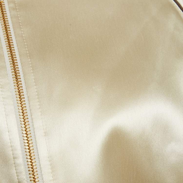 Pre Owned Celine Cream Satin Embroidered Bomber Jacket S