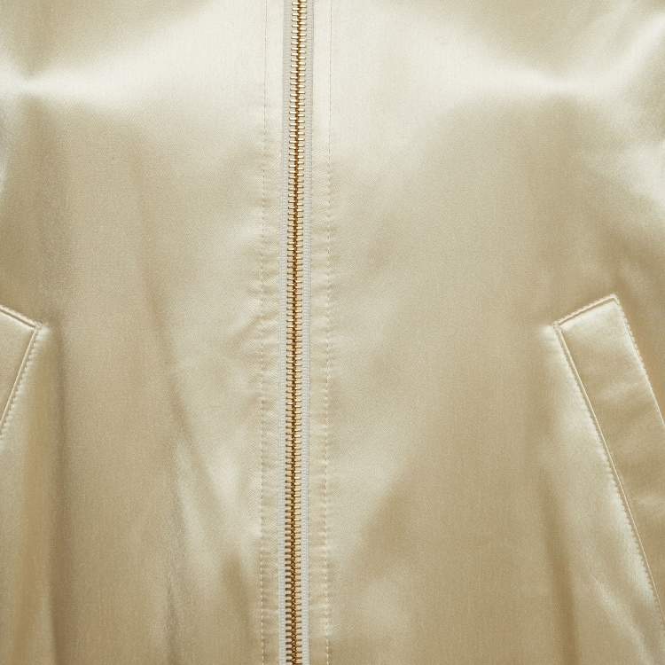 Pre Owned Celine Cream Satin Embroidered Bomber Jacket S