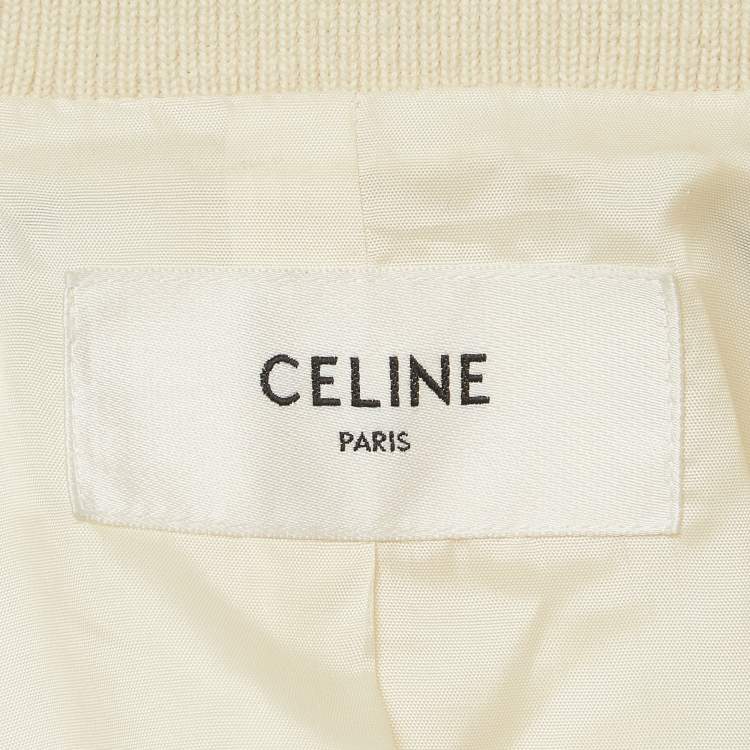 Pre Owned Celine Cream Satin Embroidered Bomber Jacket S