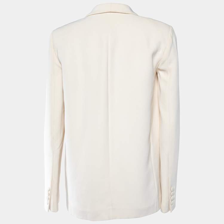 Pre Owned Celine Cream Silk Crepe Open Front Blazer S 