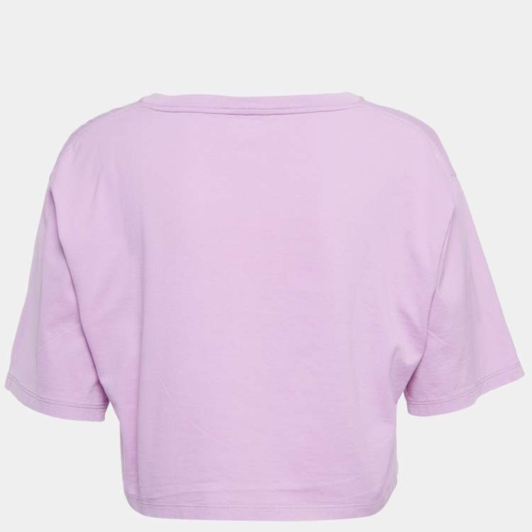 Pre Owned Celine Purple Logo Print Cotton Crop T-Shirt M