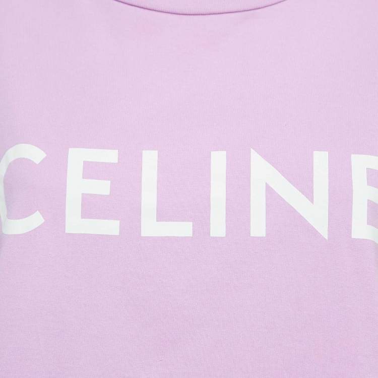 Pre Owned Celine Purple Logo Print Cotton Crop T-Shirt M