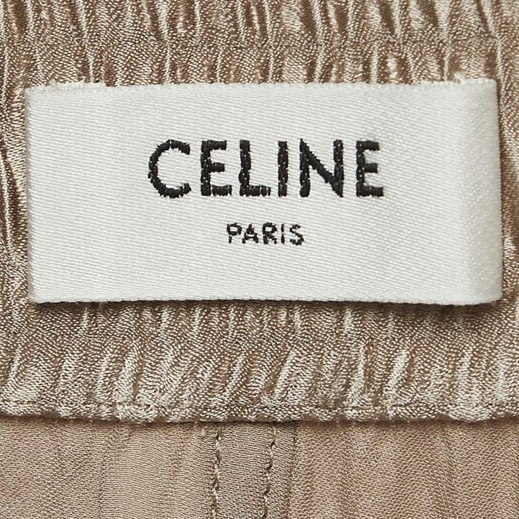 Pre Owned Celine Beige Logo Applique Satin Athletic Pants S