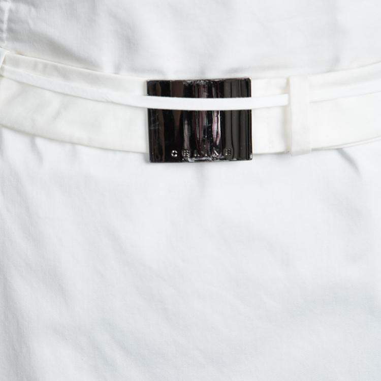 Pre Owned Celine Off White Cotton High Waist Belted Skirt S