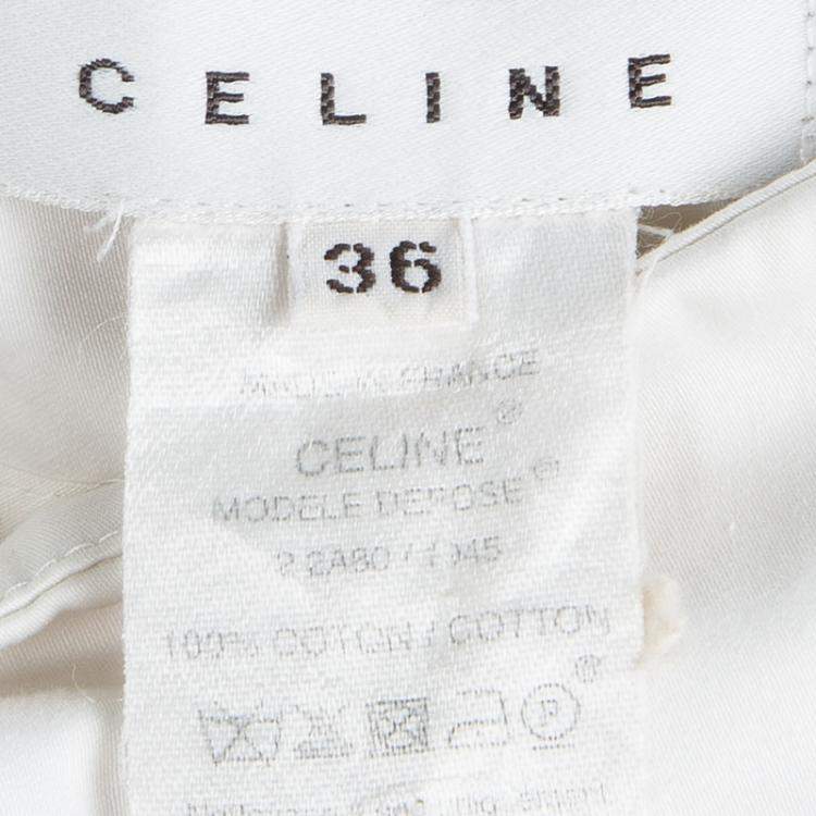 Pre Owned Celine Off White Cotton High Waist Belted Skirt S