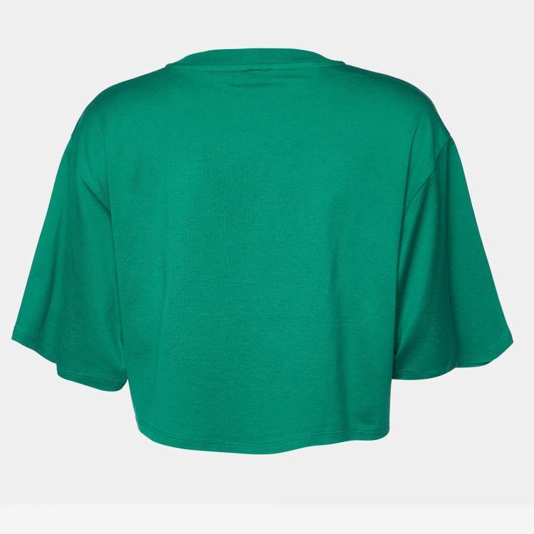 Pre Owned Celine Green Logo Print Cotton Cropped T-Shirt M