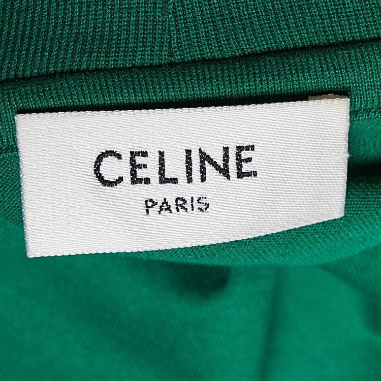 Pre Owned Celine Green Logo Print Cotton Cropped T-Shirt M