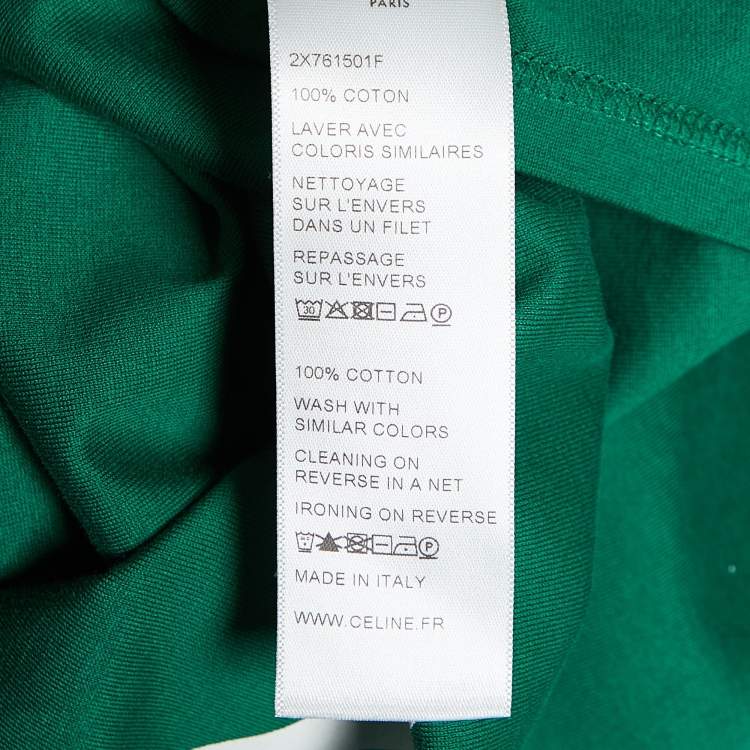 Pre Owned Celine Green Logo Print Cotton Cropped T-Shirt M