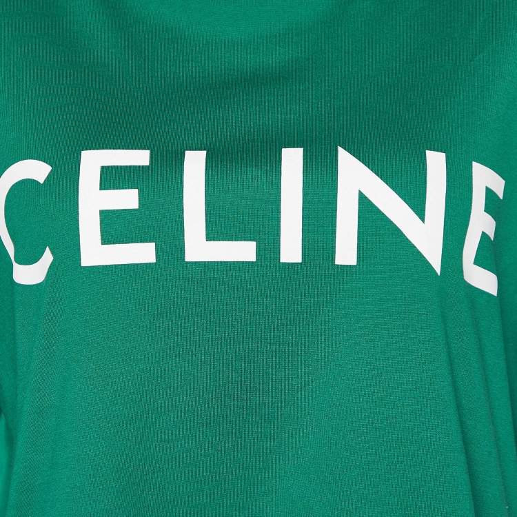 Pre Owned Celine Green Logo Print Cotton Cropped T-Shirt M