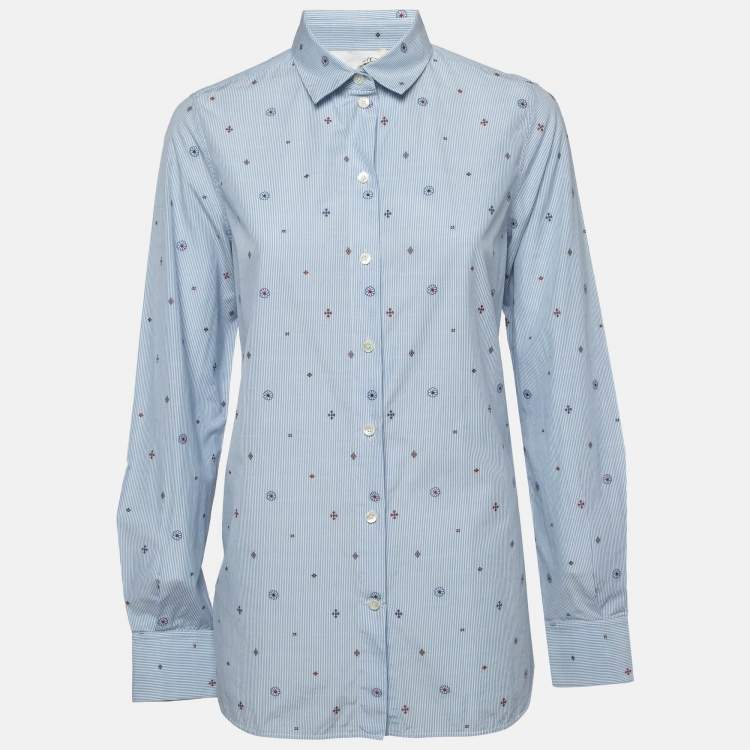 مملوكة مسبقًا Celine Blue Pinstripe Patterned Cotton Buttoned Up Shirt L