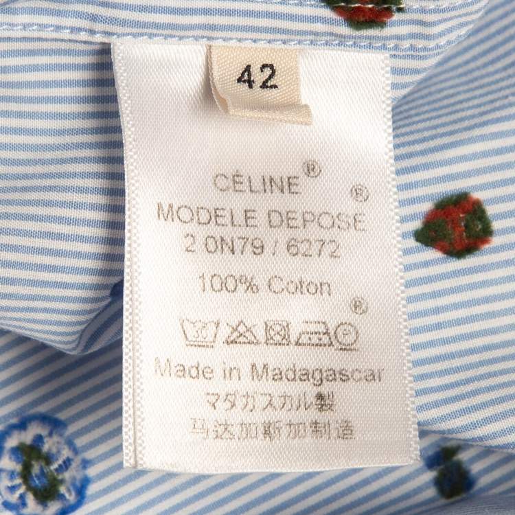 مملوكة مسبقًا Celine Blue Pinstripe Patterned Cotton Buttoned Up Shirt L