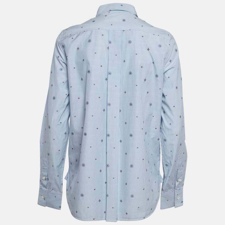 مملوكة مسبقًا Celine Blue Pinstripe Patterned Cotton Buttoned Up Shirt L