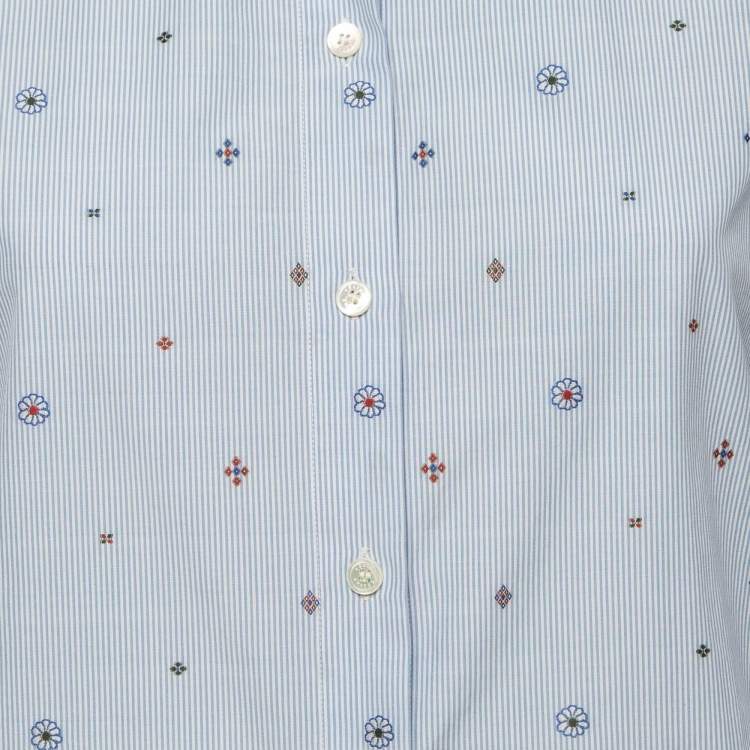 مملوكة مسبقًا Celine Blue Pinstripe Patterned Cotton Buttoned Up Shirt L