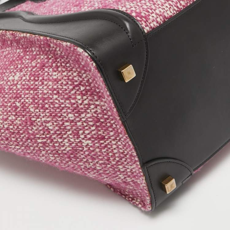 Pre Owned Celine Black/Fuchsia Knit Fabric and Leather Mini Luggage Tote
