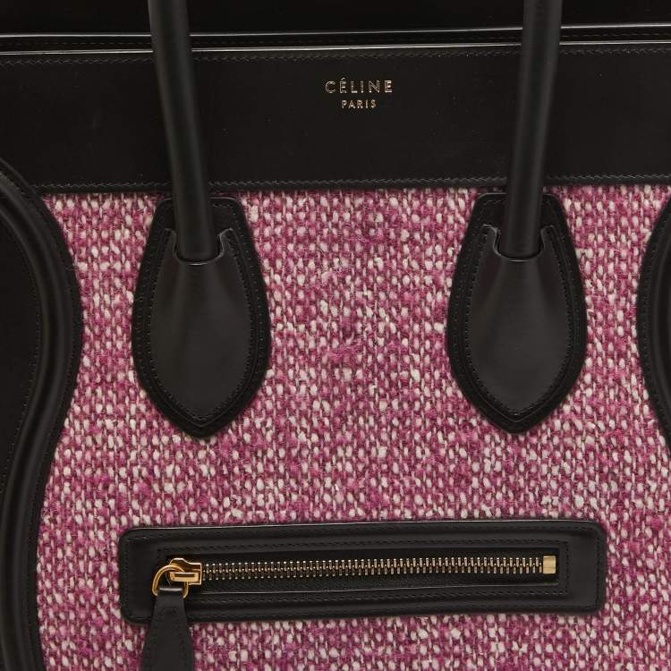 Pre Owned Celine Black/Fuchsia Knit Fabric and Leather Mini Luggage Tote