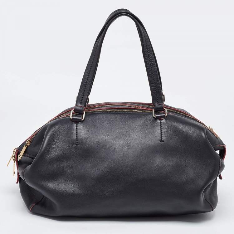 Pre Owned Celine Black Leather Zip Boston Bag