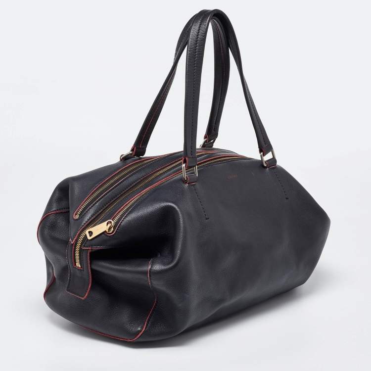 Pre Owned Celine Black Leather Zip Boston Bag