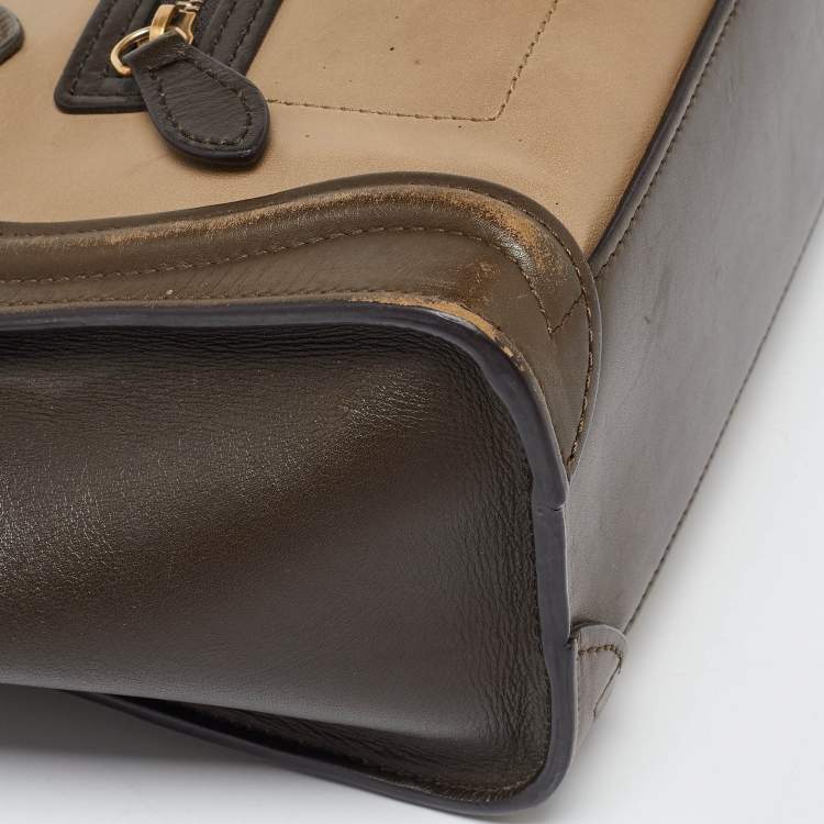 Pre Owned Céline Green/Beige Leather Nano Luggage Tote
