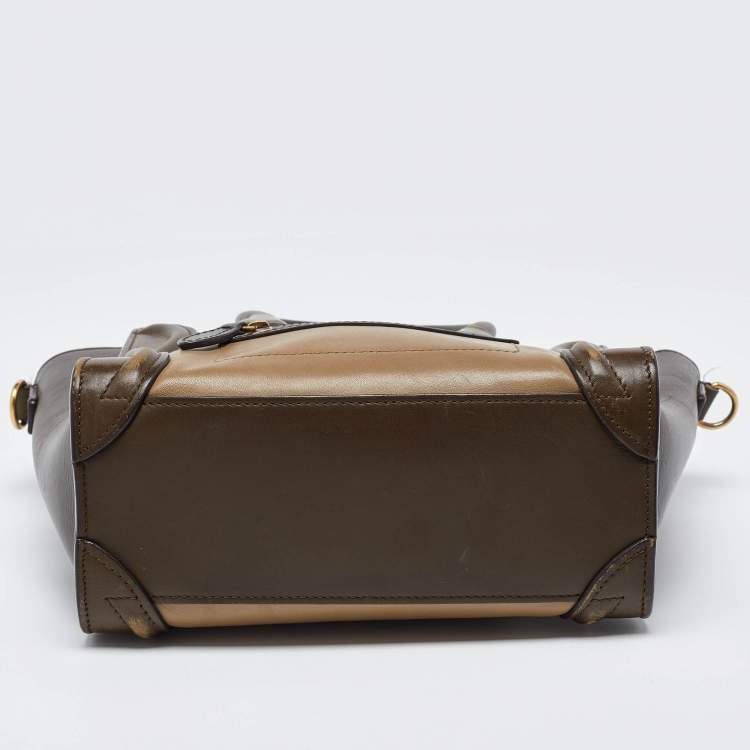 Pre Owned Céline Green/Beige Leather Nano Luggage Tote