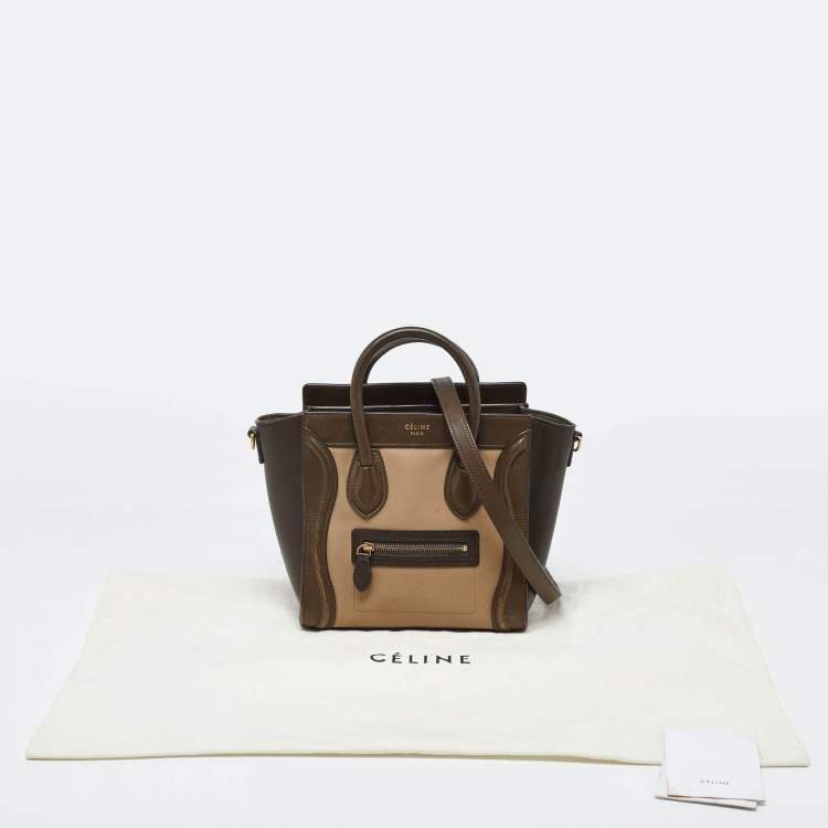 Pre Owned Céline Green/Beige Leather Nano Luggage Tote