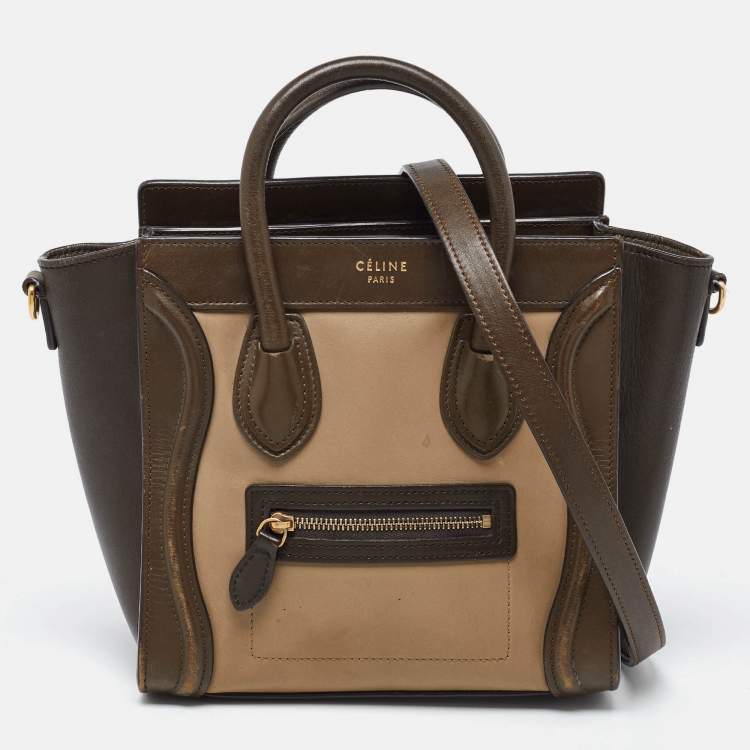 Pre Owned Céline Green/Beige Leather Nano Luggage Tote