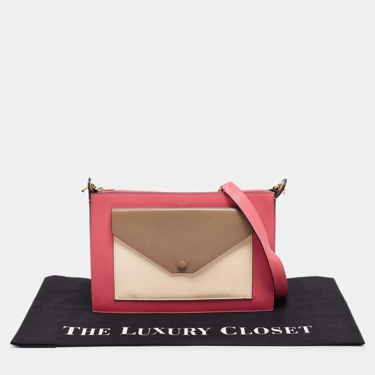 Pre Owned Celine Tricolor Leather Pocket Envelope Shoulder Bag
