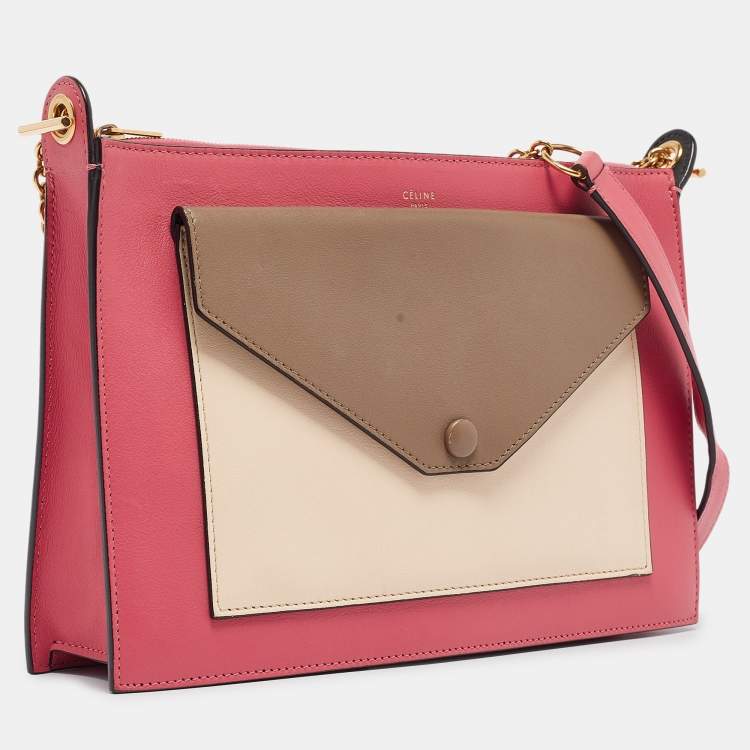 Pre Owned Celine Tricolor Leather Pocket Envelope Shoulder Bag